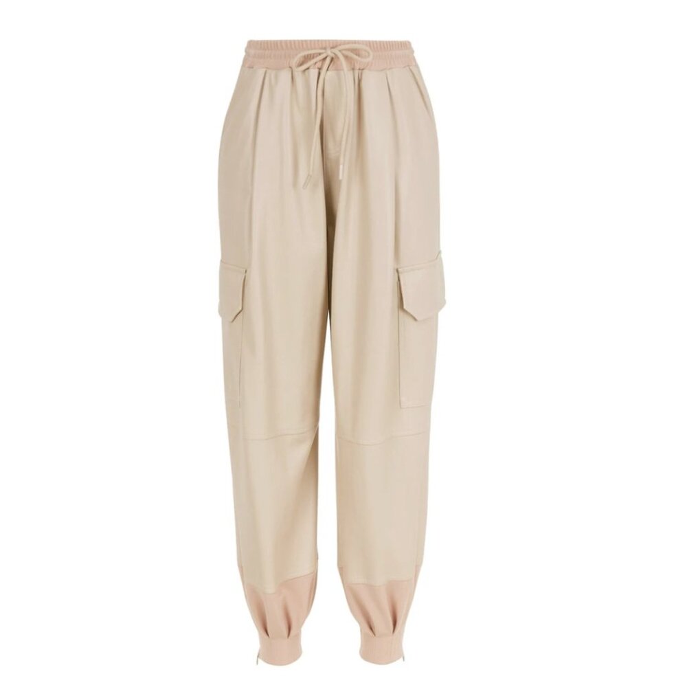 Nocturne | Beige Faux Leather Jogging Pants
